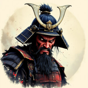 Samurai afraid but determined and ready for battle