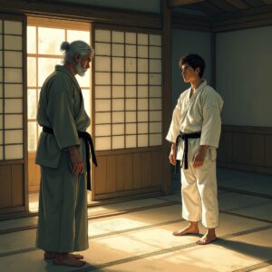 Karate student preparing to take test