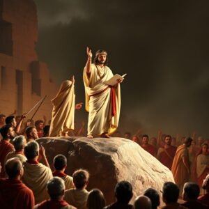 Roman orator sharing a story with a crowd