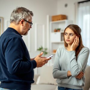 Parent lecturing daughter